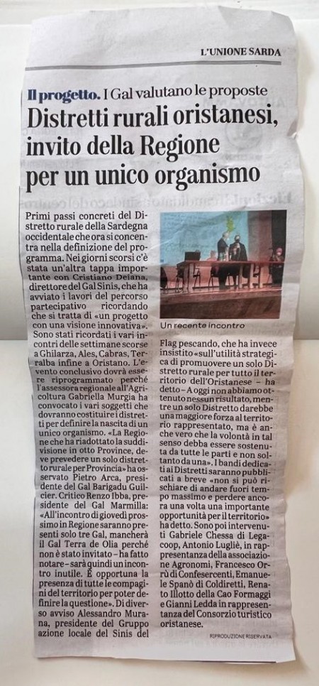 L'Unione Sarda | Distretti rurali oristanesi, invito della regione per un unico organismo