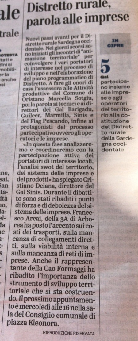 L'Unione Sarda | Distretto rurale, parola alle imprese